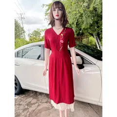 Set áo dài thêu hoa An Thuỷ + chân váy kem eo bo chun co giãn dễ mặc  Hàng có sẵn giao ngay  Giá 290k/ cả set