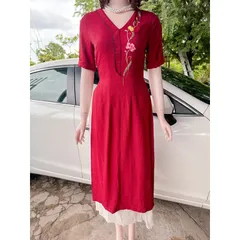 Set áo dài thêu hoa An Thuỷ + chân váy kem eo bo chun co giãn dễ mặc  Hàng có sẵn giao ngay  Giá 290k/ cả set