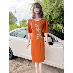 Đầm thêu hoa siêu đẹp Giá 290k Hàng có sẵn giao ngay Hàng co giãn nhiều chuyên hàng thiết kế Màu bò