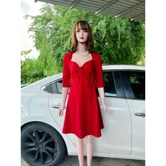 Đầm đỏ xoắn ngực - [HÀNG THIẾT KẾ] màu đỏ cách điệu dáng xòe thiết kế Hàng có sẵn giao ngay  Giá 290k Có đủ size