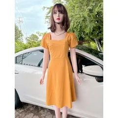 Đầm Xòe Thiết Kế Cổ Vuông Đính Ngọc Phong Cách Sang Trọng Hàng có sẵn giao ngay  Đủ size tới 70kg Chất liệu thun umi