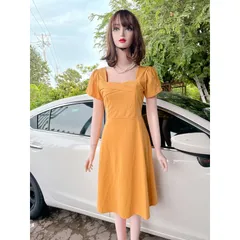 Đầm Xòe Thiết Kế Cổ Vuông Đính Ngọc Phong Cách Sang Trọng Hàng có sẵn giao ngay  Đủ size tới 70kg Chất liệu thun umi