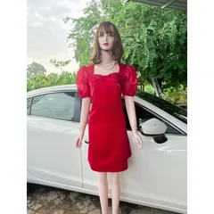 Đầm nơ ngực phối tơ Hàng có sẵn giao ngay 2XL Giá 290k, có đủ size tới 90kg , có Bigsize  Chất liệu tapta xịn phối tơ