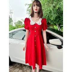 Đầm gấm xốp nổi hoa Hồng Hàng có sẵn giao ngay  Giá 290k Sau lưng vừa dây kéo vừa bo chun co giãn dễ mặc  Dưới 70kg mặc