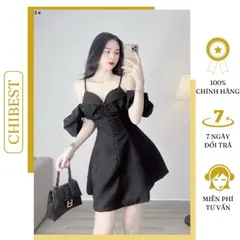 Đầm xòe tapta 2 dây trễ vai phong cách tiểu thư sang trọng Giá 290k Hàng có sẵn giao ngay L Chất liệu tapta đen L