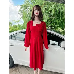 Đầm dự tiệc xòe tay phồng cách điệu  [HÀNG CÓ SẴN] Giá 290k Có đủ size tới 90kg Chất liệu cát hàn cao cấp