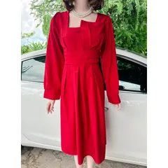 Đầm dự tiệc xòe tay phồng cách điệu  [HÀNG CÓ SẴN] Giá 290k Có đủ size tới 90kg Chất liệu cát hàn cao cấp