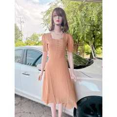 ĐẦM XẾP LY NÚT NGỌC  Hàng có sẵn giao ngay  Giá 290k Đủ size tới 70kg Màu nâu tây Chất liệu chifffon đúp lót 2 lớp