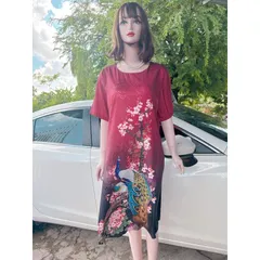 Đầm Trung Niên form Suông A Che Bụng - Vải Lụa Thượng Uyển - 2 Da Sang Trọng. Size từ 48kg đến 90kg. Hàng có sẵn giao