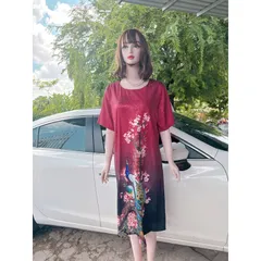 Đầm Trung Niên form Suông A Che Bụng - Vải Lụa Thượng Uyển - 2 Da Sang Trọng. Size từ 48kg đến 90kg. Hàng có sẵn giao