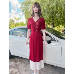 Set áo dài thêu hoa hàng An Thuỷ cao cấp, hàng thêu Áo dài giá 290k Quần giá 120k/ quần  Cả set gồm áo dài