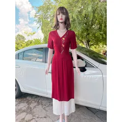 Set áo dài thêu hoa hàng An Thuỷ cao cấp, hàng thêu Áo dài giá 290k Quần giá 120k/ quần  Cả set gồm áo dài