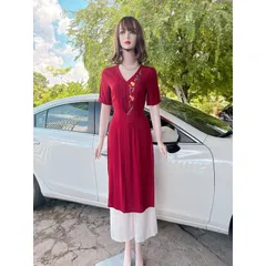 Set áo dài thêu hoa hàng An Thuỷ cao cấp, hàng thêu Áo dài giá 290k Quần giá 120k/ quần  Cả set gồm áo dài