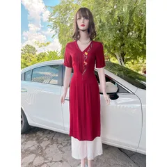Set áo dài thêu hoa hàng An Thuỷ cao cấp, hàng thêu Áo dài giá 290k Quần giá 120k/ quần  Cả set gồm áo dài