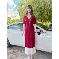 Set áo dài thêu hoa hàng An Thuỷ cao cấp, hàng thêu Áo dài giá 290k Quần giá 120k/ quần  Cả set gồm áo dài