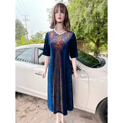 Mã đầm dạ hội (580)ép đá DMC - Chất Liệu: nhung phối nhũ hàng cao cấp  - size:58kg—>85kg Hàng có sẵn giao ngay Màu đen