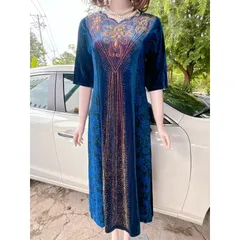 Mã đầm dạ hội (580)ép đá DMC - Chất Liệu: nhung phối nhũ hàng cao cấp  - size:58kg—>85kg Hàng có sẵn giao ngay Màu đen