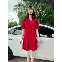 Đầm cổ vest công sở dập ly đính cúc chất tuyết mưa cao cấp phù hợp dạo phố cafe sang chảnh Giá 290k Màu kem M