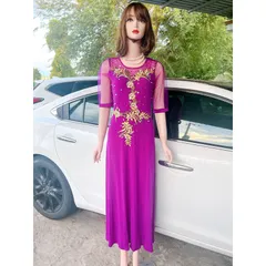 Đầm dạ hội dáng dài trung niên thêu tay cao cấp đính đá tỉ mỉ Giá 320k Chất liệu vải thun solen xịn cao cấp
