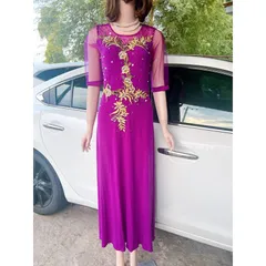 Đầm dạ hội dáng dài trung niên thêu tay cao cấp đính đá tỉ mỉ Giá 320k Chất liệu vải thun solen xịn cao cấp