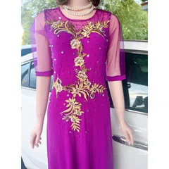 Đầm dạ hội dáng dài trung niên thêu tay cao cấp đính đá tỉ mỉ Giá 320k Chất liệu vải thun solen xịn cao cấp