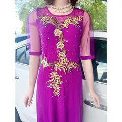 Đầm dạ hội dáng dài trung niên thêu tay cao cấp đính đá tỉ mỉ Giá 320k Chất liệu vải thun solen xịn cao cấp