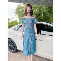 Set bò trễ vai kiêu dáng  sang chảnh Hàng có sẵn giao ngay 2L Đủ size SML Giá 400k/ cả set Chất liệu jean lụa xịn