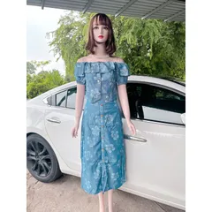 Set bò trễ vai kiêu dáng  sang chảnh Hàng có sẵn giao ngay 2L Đủ size SML Giá 400k/ cả set Chất liệu jean lụa xịn