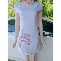 Đầm nữ cổ tròn vẽ tay in hoa thời trang Giá 250k Hàng coa sẵn giao ngay  Size SM Màu trắng Hàng vẽ tay thủ công