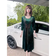Đầm nhung tuyết cổ U ép đá thời trang trung niên cao cấp Giá 390k Hàng có sẵn giao ngay  Đủ size tới 90kg mặc đẹp
