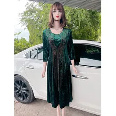 Đầm nhung tuyết cổ U ép đá thời trang trung niên cao cấp Giá 390k Hàng có sẵn giao ngay  Đủ size tới 90kg mặc đẹp