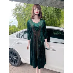 Đầm nhung tuyết cổ U ép đá thời trang trung niên cao cấp Giá 390k Hàng có sẵn giao ngay  Đủ size tới 90kg mặc đẹp