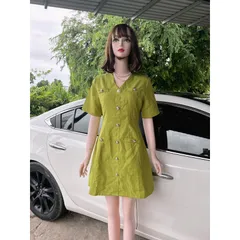Đầm Dự Tiệc Cổ Chữ V Phối Hàng Nút Sang Chảnh Thời Trang Vintage Dành Cho Các Nàng Thơ Giá 299k