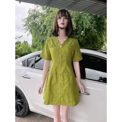 Đầm Dự Tiệc Cổ Chữ V Phối Hàng Nút Sang Chảnh Thời Trang Vintage Dành Cho Các Nàng Thơ Giá 299k