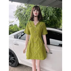 Đầm Dự Tiệc Cổ Chữ V Phối Hàng Nút Sang Chảnh Thời Trang Vintage Dành Cho Các Nàng Thơ Giá 299k