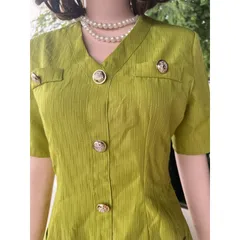 Đầm Dự Tiệc Cổ Chữ V Phối Hàng Nút Sang Chảnh Thời Trang Vintage Dành Cho Các Nàng Thơ Giá 299k