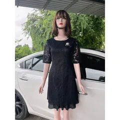 Đầm áo dài Ren Thanh Lịch ,Chất Lượng đẹp, đúp lót 2 lớp Chất liệu ren cao cấp  Giá 290k  Màu đen