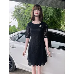 Đầm áo dài Ren Thanh Lịch ,Chất Lượng đẹp, đúp lót 2 lớp Chất liệu ren cao cấp  Giá 290k  Màu đen