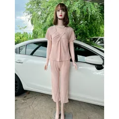 SÉT ĐỒ BỘ THUN XỐP + QUẦN dài Giá 190k/ cả set Hàng có sẵn giao ngay  Màu kem Co giãn dễ mặc