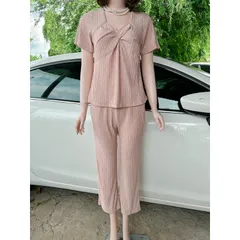 SÉT ĐỒ BỘ THUN XỐP + QUẦN dài Giá 190k/ cả set Hàng có sẵn giao ngay  Màu kem Co giãn dễ mặc