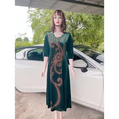 Đầm nhung ép đá siêu đẹp Dưới 80kg mặc đẹp Giá 390k Hàng có sẵn giao ngay Hình chụp thật 100% Chất liêu nhung cao cấp