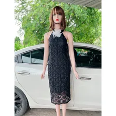 Đầm ren đính hoa nổi cổ yếm siêu đẹp Giá 320k Hàng có sẵn giao ngay M Chất liệu ren nổi cao cấp