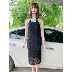 Đầm ren đính hoa nổi cổ yếm siêu đẹp Giá 320k Hàng có sẵn giao ngay M Chất liệu ren nổi cao cấp