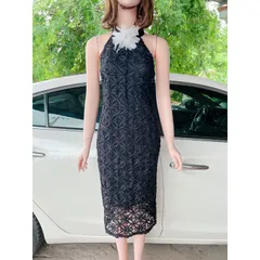 Đầm ren đính hoa nổi cổ yếm siêu đẹp Giá 320k Hàng có sẵn giao ngay M Chất liệu ren nổi cao cấp