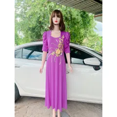 Đầm Trung Niên Dự Tiệc Sang Trọng Thiết kế dáng đầm suông dáng dài bigsize nổi bật, tay lỡ,  • Sản phẩm gồm nhiều size
