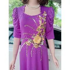 Đầm Trung Niên Dự Tiệc Sang Trọng Thiết kế dáng đầm suông dáng dài bigsize nổi bật, tay lỡ,  • Sản phẩm gồm nhiều size