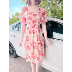 ĐẦM HOA VOAN SIÊU HÍT HÓT PHONG CÁCH HÀN QUỐC Phía sau bo chun co giãn dễ mặc Dưới 80kg mặc đẹp Đup lót 2 lớp Giá 290k