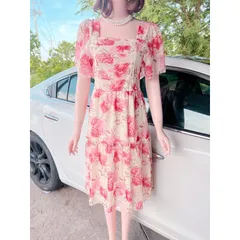 ĐẦM HOA VOAN SIÊU HÍT HÓT PHONG CÁCH HÀN QUỐC Phía sau bo chun co giãn dễ mặc Dưới 80kg mặc đẹp Đup lót 2 lớp Giá 290k