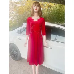 Đầm dự tiệc trung niên sang trọng cho mẹ chất vải nhung tuyết mềm mại chống nhăn đính cườm cao cấp. Giá 390k