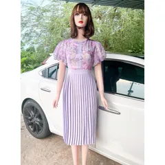 đầm hoa phối chân váy xếp ly Hàng có sẵn giao ngay L Giá 390k Áo chất tơ phối chân váy tuyết mưa xịn